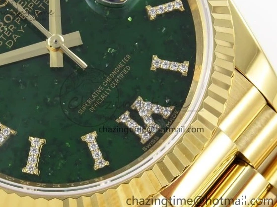 0212 Day Date 36 YG RAF 1:1 Best Edition Green Stone Roman Dial on YG Bracelet A Durable 1524